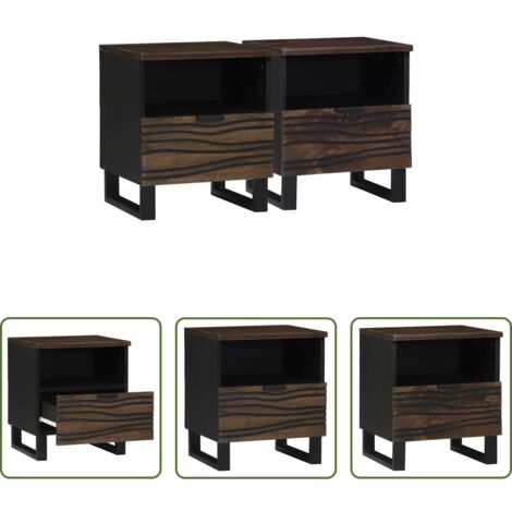 Mesita de noche -  Armario de Noche con cajón 2 pcs Nogal 40 x 33 x 46 cm