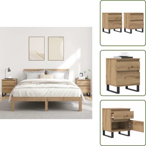 Mesita de noche artesanal - vidaXL Mesitas de noche 2 uds madera roble artisian 40x35x50 cm - Mesita de noche con cajón