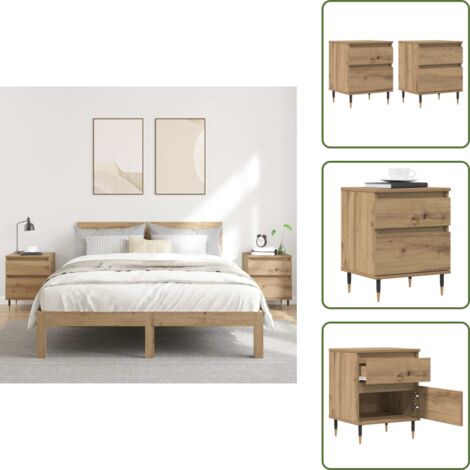 Mesita de noche artesanal - vidaXL Mesitas de noche 2 uds madera roble artisian 40x35x50 cm - Mesita de noche con cajón