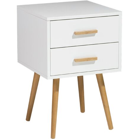 Mesita de noche blanca con 2 cajones patas de madera maciza estilo escandinavo Alabama