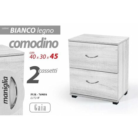 WEBMARKETPOINT Mesita de noche blanca con dos cajones cm 40 x 30 x 45 h