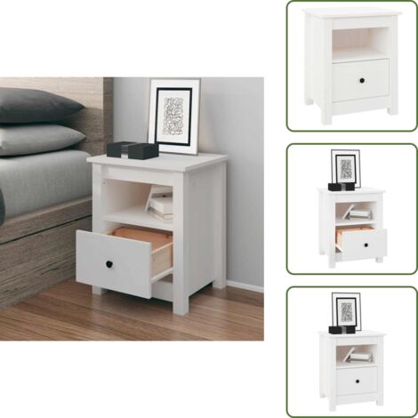 Mesita de noche blanca - vidaXL Mesita de noche madera maciza de pino blanco 40x35x49 cm -
