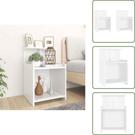 Mesita de noche blanca - vidaXL Mesitas de noche 2 uds madera contrachapada blanco 40x35x60 cm - Mesita de noche con estantes