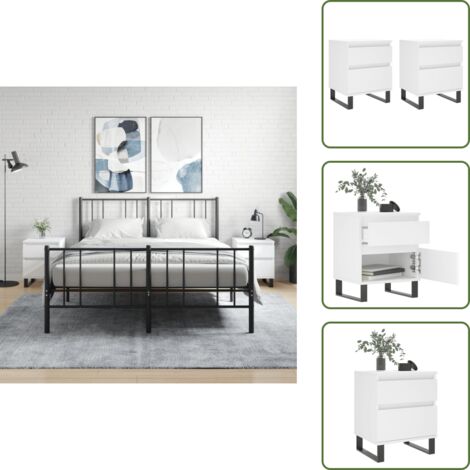 Mesita de noche blanca - vidaXL Mesitas de noche 2 uds madera de ingeniería blanco 40x35x50 cm - Mesita de noche con cajón