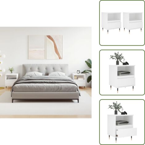 Mesita de noche blanca - vidaXL Mesitas de noche 2 uds madera de ingeniería blanco 40x35x50 cm - Mesita de noche con cajón