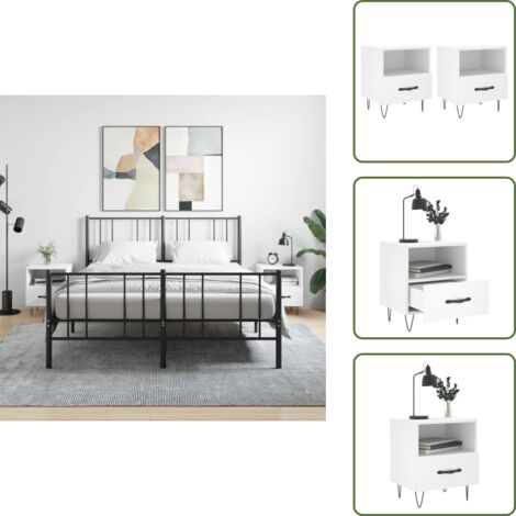 Mesita de noche blanca - vidaXL Mesitas de noche 2 uds madera ingeniería blanco 40x35x47,5 cm - Mesita de noche con cajón