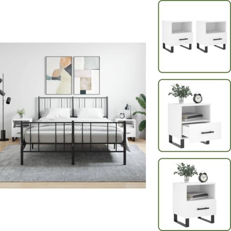 Mesita de noche blanca - vidaXL Mesitas de noche 2 uds madera ingeniería blanco 40x35x47,5 cm - Mesita de noche con cajón
