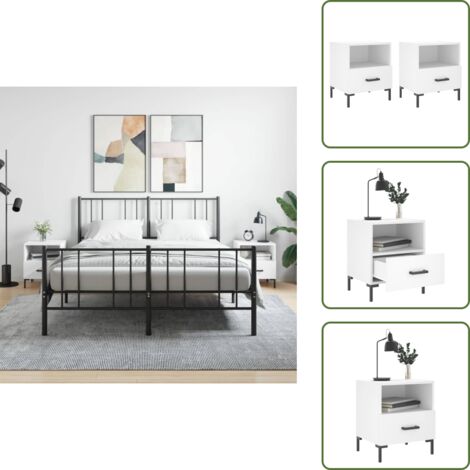 Mesita de noche blanca - vidaXL Mesitas de noche 2 uds madera ingeniería blanco 40x35x47,5 cm - Mesita de noche con cajón