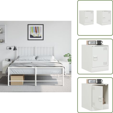 Mesita de noche blanca - vidaXL Mesitas de noche 2 unidades acero blanco 34,5x39x44 cm - Mesita de noche con puerta