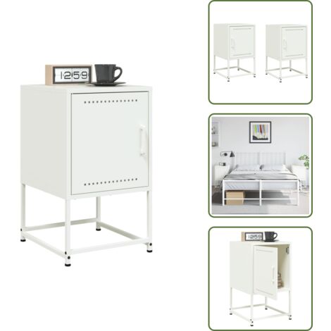 Mesita de noche blanca - vidaXL Mesitas de noche 2 unidades acero blanco 36x39x60,5 cm - Mesita de noche con almacenamiento