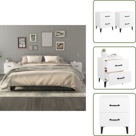 Mesita de noche blanca - vidaXL Mesitas de noche 2 unidades blancas 40x35x47,5 cm - Mesita de noche de madera