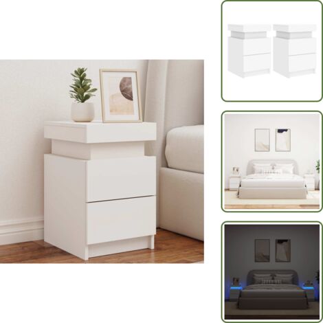 Mesita de noche blanca - vidaXL Mesitas de noche con luces LED 2 unidades blanco 35x39x55 cm - Luz led rgb