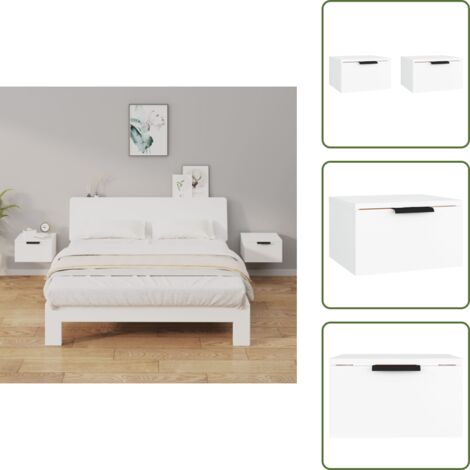 Mesita de noche blanca - vidaXL Mesitas de noche de pared 2 uds blanco 34x30x20 cm - Mesita de noche moderna