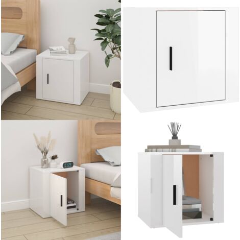 Mesita de noche color blanco brillante 50x39x47 cm - Mesita de noche blanca - Mesita de noche moderna