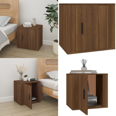 Mesita de noche color roble marrón 50x39x47 cm - Madera contrachapada - Almacenamiento