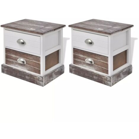 Mesita de noche cómoda muebles de dormitorio 2 piezas marrón y blanco 1402142