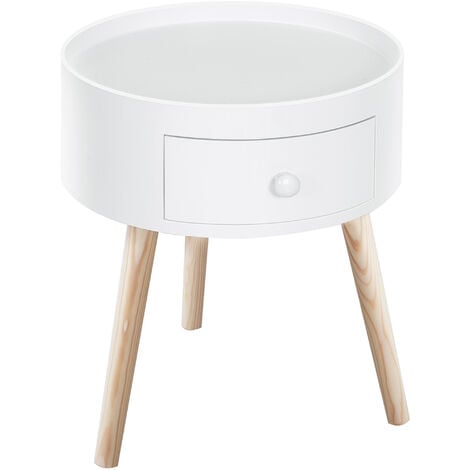 Mesita de Noche con 1 Cajón Mesa Auxiliar Redonda con Borde Elevado y 3 Patas de Madera para Dormitorio Sala de Estar Estilo de Moderno Ø38x45 cm
