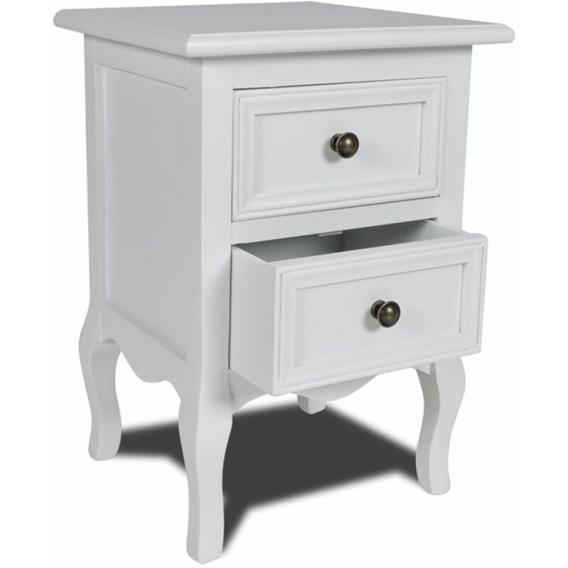 

Happyshopping - Mesita de noche con 2 cajones MDF blanca