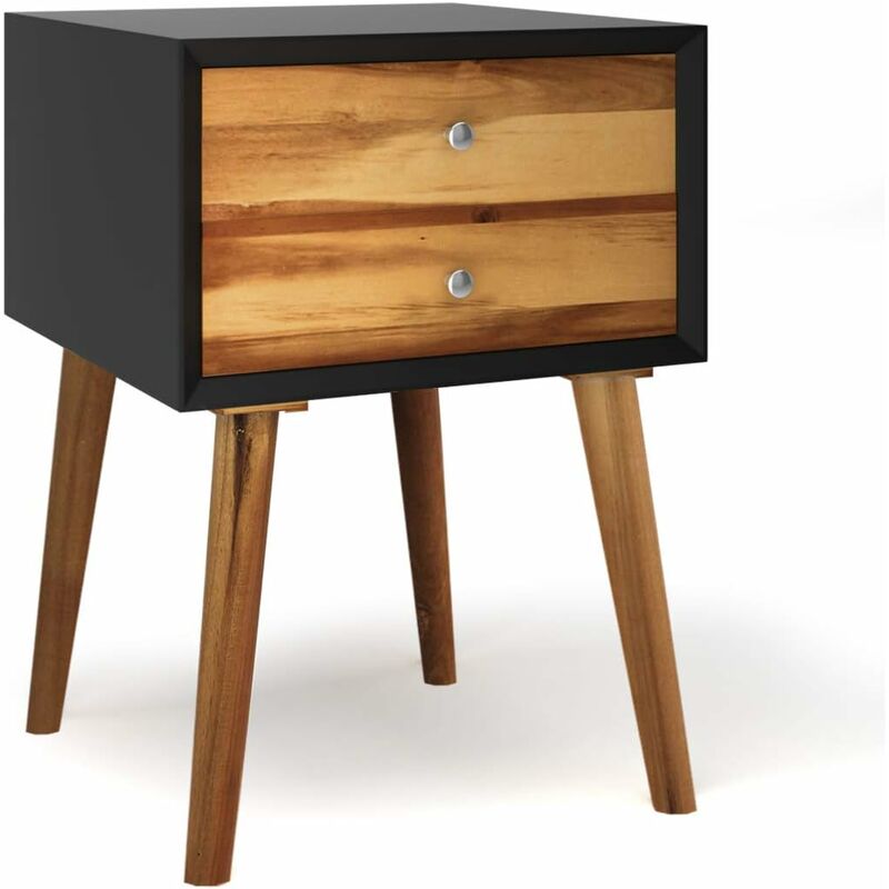 

Mesita de Noche con 2 Cajones Mesa Auxiliar con Patas de Madera Multiuso para Salón Pasillo Dormitorio