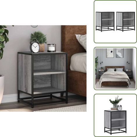 Mesita de noche con 2 estantes - vidaXL Mesitas noche 2 uds madera ingeniería gris sonoma 40x31x50 cm - Mesita de noche de ingeniería