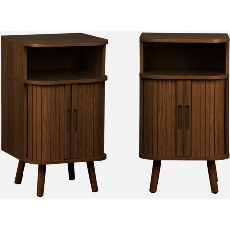 Mesita de noche con 2 puertas correderas y 1 nicho, set de 2