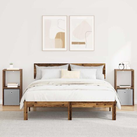 Mesita de Noche con cajón 2 pcs Madera vieja 35 x 32 x 68,5 cm