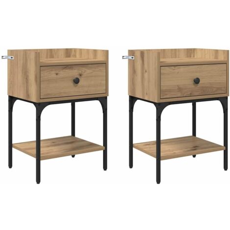 Mesita de Noche con cajón 2 pcs Roble artesanal 40 x 29 x 60 cm vidaXL