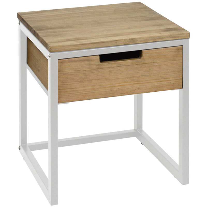 

Mesita de noche con cajón ECO Three Vintage – 40x40x47 cm. Blanco.