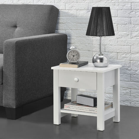 Mesita de noche con cajón MDF 40x30x42 cm -  Blanco [en.casa]