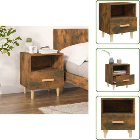 Mesita de noche con cajón - vidaXL Mesita de noche color roble ahumado 40x35x47 cm - Mesita de noche con compartimento