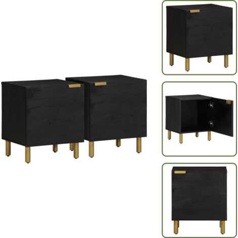 Mesita de noche con cajón - vidaXL Mesitas de noche 2 uds madera maciza de mango negro 40x33x46 cm - Mesita de noche decorativa