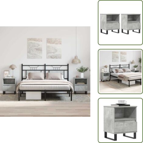 Mesita de noche con cajón - vidaXL Mesitas noche 2 uds madera ingeniería gris hormigón 40x35x50 cm - Mesita de noche con compartimento