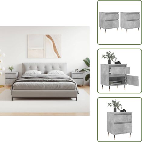 Mesita de noche con cajón - vidaXL Mesitas noche 2 uds madera ingeniería gris hormigón 40x35x50 cm - Mesita de noche con compartimento