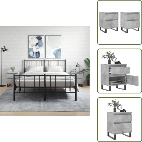 Mesita de noche con cajón - vidaXL Mesitas noche 2 uds madera ingeniería gris hormigón 40x35x50 cm - Mesita de noche con compartimento