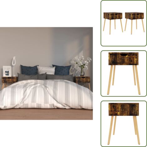 Mesita de noche con cajón - vidaXL Mesitas noche 2 uds madera ingeniería roble ahumado 40x40x56 cm - Mesita de noche decorativa