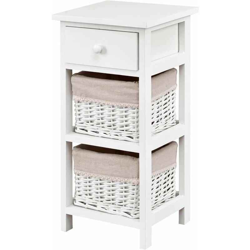 

Costway - Mesita de Noche con Cajón y 2 Cestas de Almacenamiento Cajonera Mesa Auxiliar para Dormitorio Salón Habitación