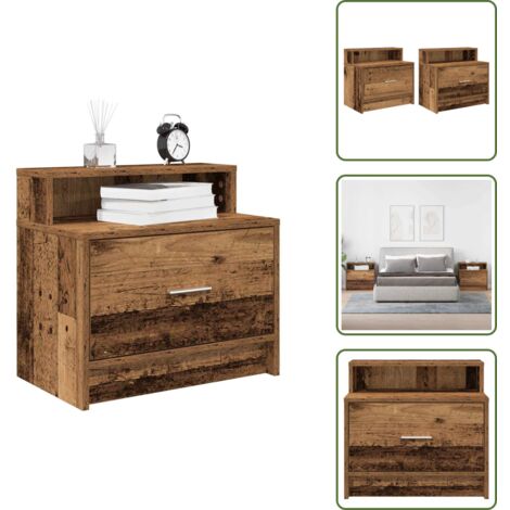 Mesita de noche con cajón y compartimento - vidaXL Mesillas de noche con cajón 2 uds madera vieja 51x31x47 cm - Mesita de noche para dormitorio