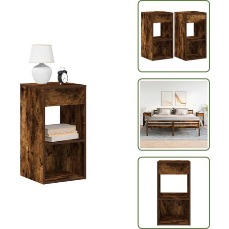 Mesita de noche con cajón y compartimentos - vidaXL Mesillas de noche con cajón 2 uds roble ahumado 35x34x66,5 cm - Mesita de noche para dormitorio