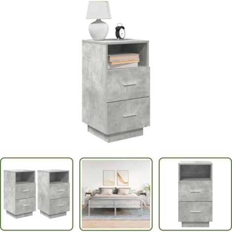 Mesita de noche con cajones -  Mesillas de noche 2 uds con 2 cajones gris cemento 36x36x68 cm