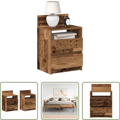 Mesita de noche con cajones -  Mesillas de noche 2 uds con 2 cajones madera vieja 40x33x60 cm