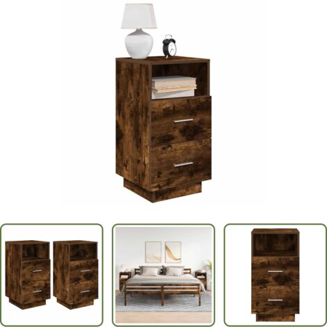 Mesita de noche con cajones -  Mesillas de noche 2 uds con 2 cajones roble ahumado 36x36x68 cm