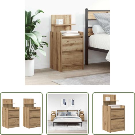Mesita de noche con cajones -  Mesillas de noche con 2 cajones 2 uds roble 38x34x80 cm