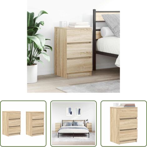 Mesita de noche con cajones -  Mesillas de noche con 3 cajones 2 uds roble Sonoma 39x35x65 cm