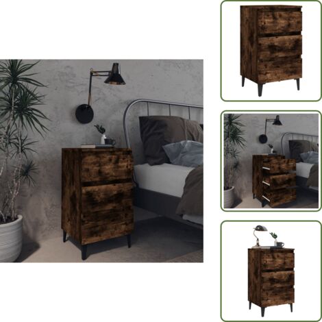 Mesita de noche con cajones - vidaXL Mesita de noche con patas de metal roble ahumado 40x35x69 cm -