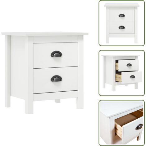 Mesita de noche con cajones - vidaXL Mesita de noche Hill madera maciza de pino blanco 46x35x49,5 cm - Mesita de noche de pino