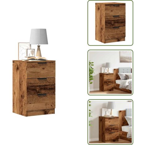 Mesita de noche con cajones - vidaXL Mesita de noche madera de ingeniería envejecida 40x36x65 cm - Mesita de noche decorativa