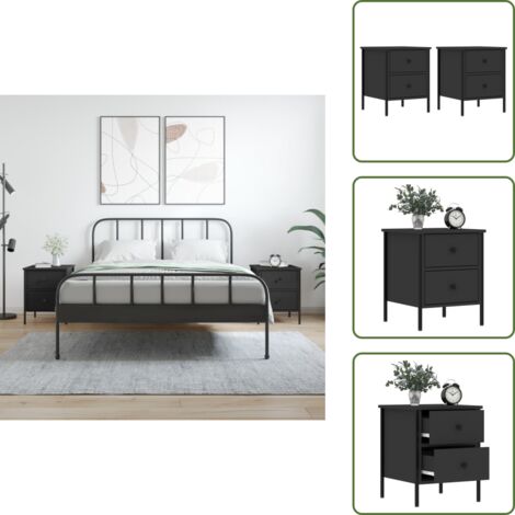 Mesita de noche con cajones - vidaXL Mesitas de noche 2 uds madera de ingeniería negro 40x42x50 cm - Mesita de noche industrial