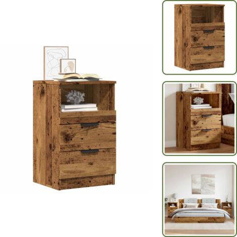 Mesita de noche con cajones - vidaXL Mesitas de noche 2 uds madera ingeniería envejecida 40x36x65 cm - Mesita de noche para dormitorio