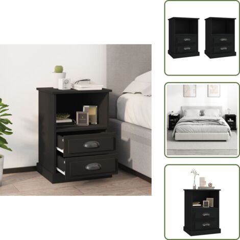 Mesita de noche con cajones - vidaXL Mesitas de noche 2 unidades negro 43x36x60 cm - Mesita de noche con compartimento abierto