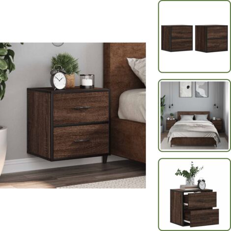 Mesita de noche con cajones - vidaXL Mesitas de noche pared 2 uds color roble marrón 40x31x39,5 cm - Mesita de noche para dormitorio